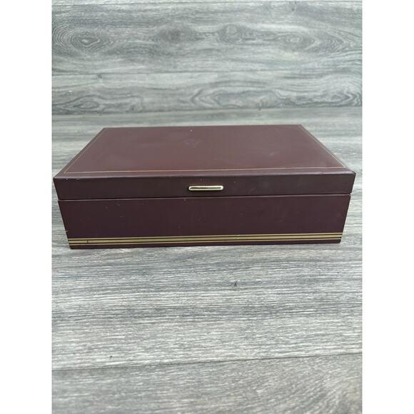 Vtg Mele Jewelry Box Case Mid-Century 2 Tier Pierce Earring Storage Plum - Picture 1 of 6